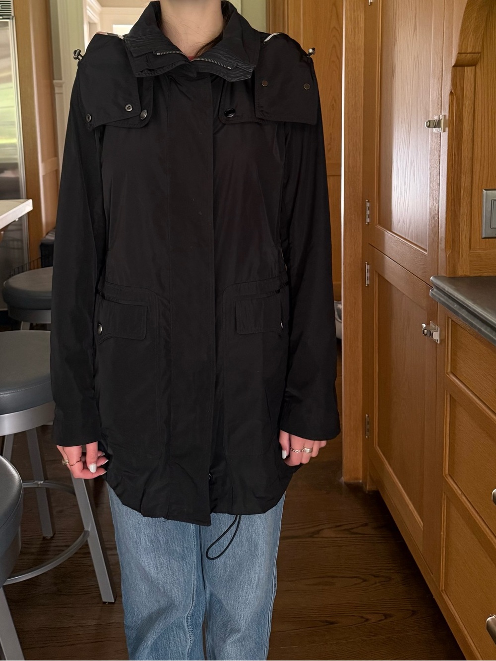 Burberry Black Hooded Raincoat with Signature Check Trim - Picture 9 of 13